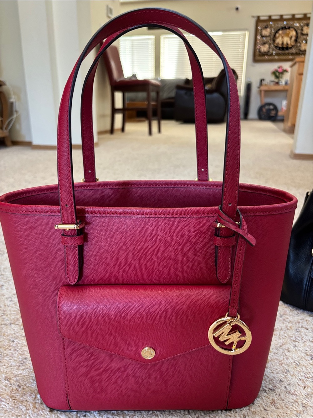 Michael Kors Burgundy Saffiano Leather Tote with Gold Charm